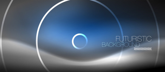 Neon circles abstract background, shiny lines