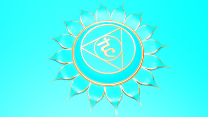 Blue Throat chakra Vishuddha symbol concept of Hinduism; Buddhism; Ayurveda. Communication. rendering