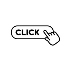 Click here button with hand clicking icon