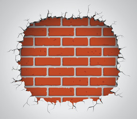 Fototapeta premium A ruined wall, a big hole in a brick wall, break