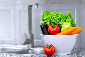 Fresh, clean vegetables for salad. Healthy food concept. Right food, proper nutrition. Diet