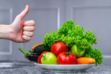 Fresh, clean vegetables for salad. Diet concept. Right food, proper nutrition.