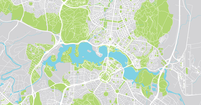 Urban Vector City Map Of Canberra, Australia