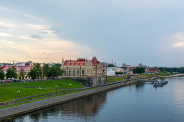 Embankment of the Volga river in Rybinsk before the rain