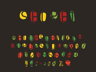 Alphabet retro design. Letters, numbers and punctuation marks, serif font. EPS 10