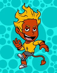Cartoon smiling little red devil boy character