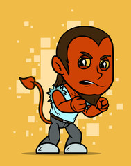 Cartoon little red devil fighter boy character