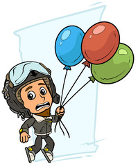 Cartoon pilot boy character with air balloons