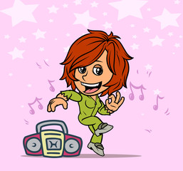 Fototapeta na wymiar Cartoon redhead dancing girl character