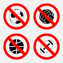 prohibition sign sports game, no play, play basketball, football