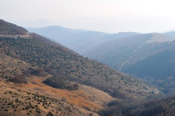 landscape of the hills and mountains in autumn
