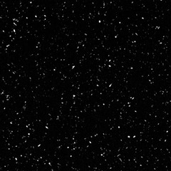 Isolated natural white snow texture effect on black night background. Winter snowflakes.