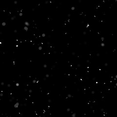 Isolated natural white snow texture effect on black night background. Winter snowflakes.