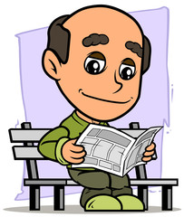 Cartoon old man character reading newspaper