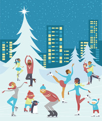 Fototapeta premium people skaiting on winter ice rink