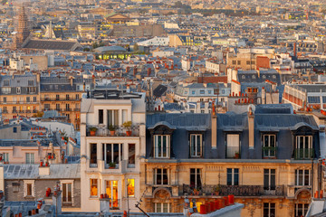 Paris. Aerial view of the city at sunrise.