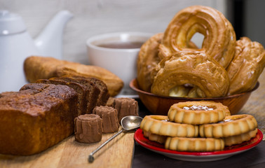 tea table, bake, pastries, muffin, cakes, sweets, close up