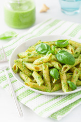 penne pasta with spinach basil pesto sauce