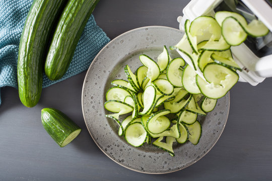 Spiralizing Cucumber Vegetable With Spiralizer