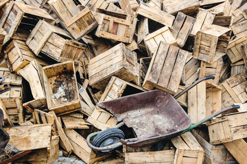 rusty wooden boxes stack 