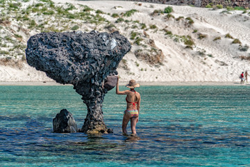 Balandra beach famous suspended mushroom rock Baja california Mexico