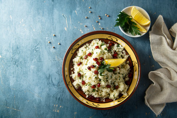 Cauliflower couscous with pomegranate seeds