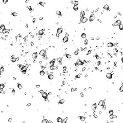 Isolated black water bubbles on white background. Rain water drops. Underwater oxygen. 