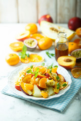 Homemade fruit salad with maple syrup dressing