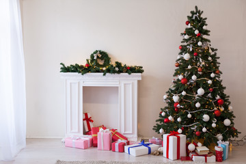 Fototapeta na wymiar Christmas tree Garland lights new year Christmas Interior holidays gifts winter