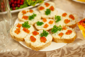 bruschetta with cheese and caviar