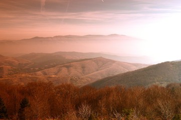 landscape of the hills and mountains in autumn
