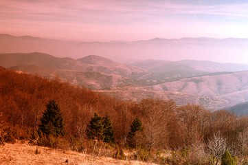 landscape of the hills and mountains in autumn
