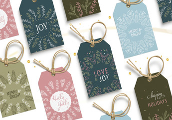 Christmas Gift Tag Layout Set with Intricate Wreath Illustrations