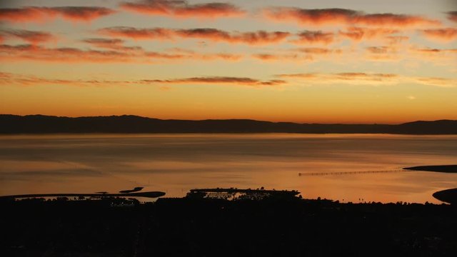 Aerial sunset view San Francisco San Leandro marina