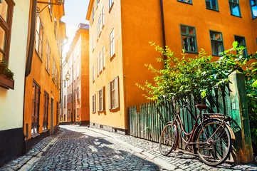 Deurstickers Stockholm Mooie straat van de oude stad in Stockholm, Zweden