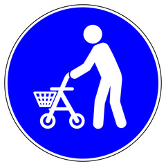 nsrb6 NewSignRoundBlue nsrb - german - Shopper / Personen mit Rollator willkommen - barrierefrei - english - people with walking frame - barrier free - bus sign - blue xxl g6771