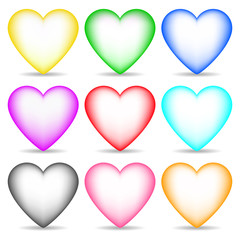 Set of Colored 3d Hearts isolated on white background for Your Design, Game, Card. Vector Illustration.