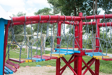 Playground with suspension bridge