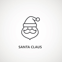 santa claus face beard moustache happy xmas christmas new year outline thin line vector icon black on white background.