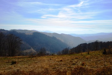 landscape of the hills and mountains in autumn
