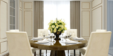 3d render of dining table