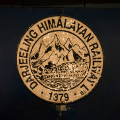 Close-up of Darjeeling Himalayan Railway sign, Darjeeling, West Bengal, India