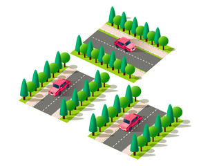 Fototapeta premium Isometric set red passenger car