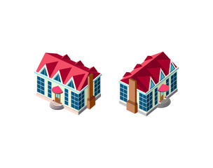 Isometric set house with red roof