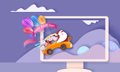 Happy 2019 New Year design card with Santa Claus
