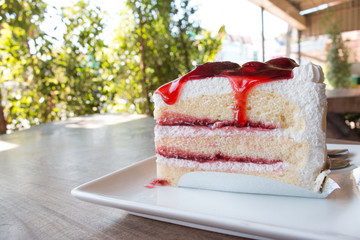 Closeup of strawberry cake