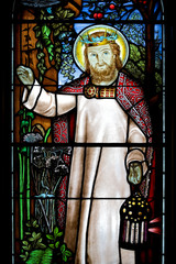 Fototapeta premium Detail from a selection of religious stained glass in St. Paul's Anglican Church in Halifax, Nova Scotia. 