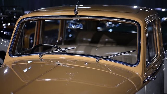 Detail video with classic car collection at an exhibition 