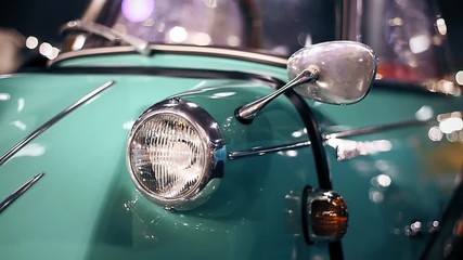 Detail video with classic car collection at an exhibition 