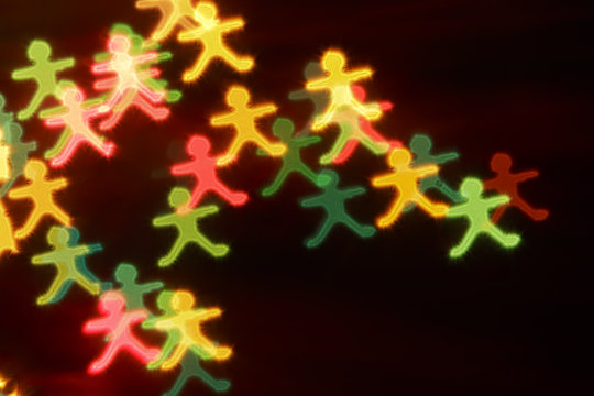 Colorful bokeh shaped of gingerbread man.